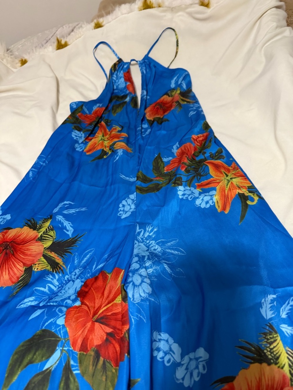NWT Anthropologie Plunged Relaxed Fit Blue Floral Halter Jumpsuit Women’s Small - Picture 5 of 6